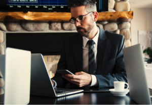 man on computer